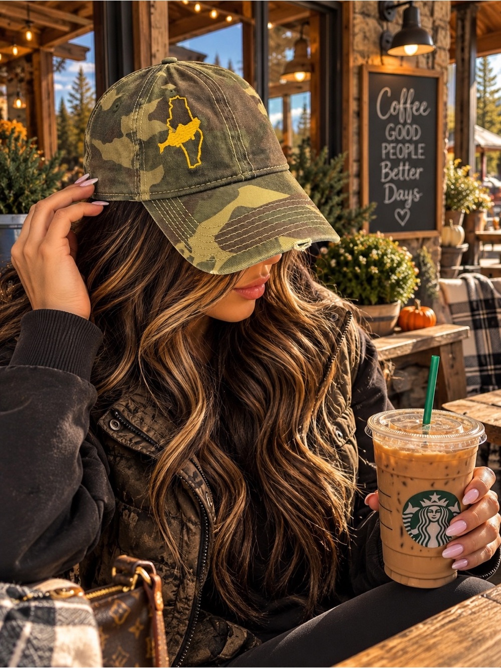 Battle On The Bago Camo Baseball Cap with Yellow Embroidered Logo